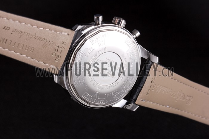 Breitling Transocean White Dial Black Leather Strap Rose Gold Bezel 98205