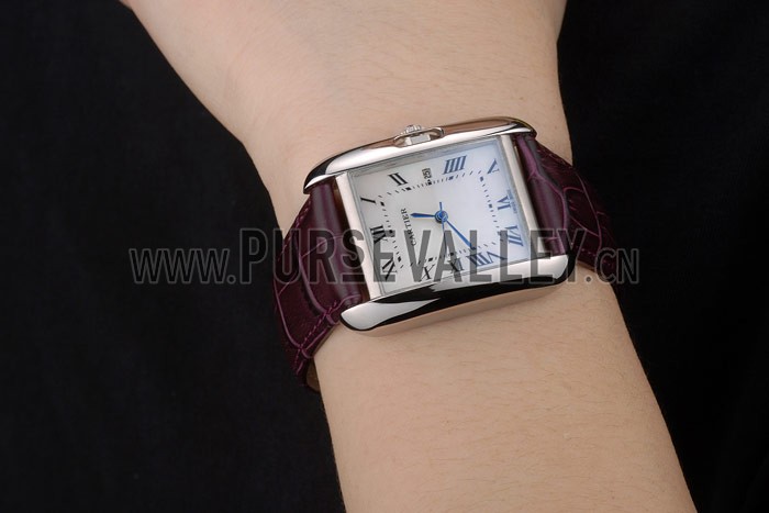 Cartier Tank Anglaise 30mm White Dial Stainless Steel Case Purple Leather Bracelet