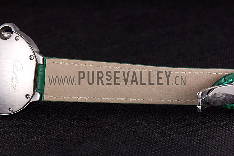 Cartier Ballon Bleu Silver Bezel with Green Dial and Green Leather Band 621553