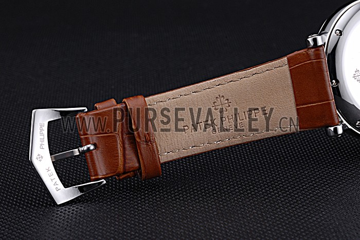 Patek Philippe Geneve Complications White Dial Stainless Steel Brown Leather Band 622142