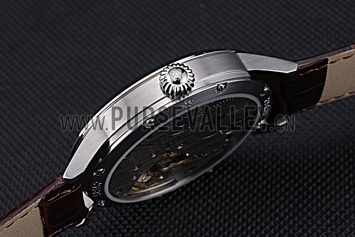 Patek Philippe Geneve Two Dial Gray Dial Stainless Steel Bezel Brown Leather Band 622147