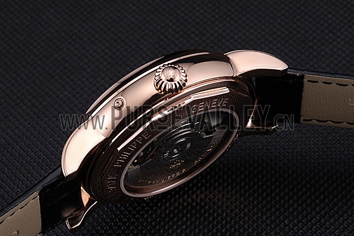 Patek Philippe Geneve Grand Complications Black Dial Tourbillon Rose Gold Bezel Black Band 622157