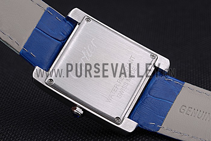 Cartier Tank MC Stainless Steel Case Blue Dial Blue Leather Strap 622178