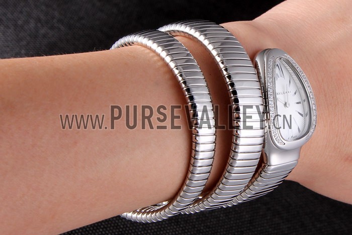 Bvlgari Serpenti 23mm White Dial Stainless Steel Case With Diamonds Double Steel Bracelet