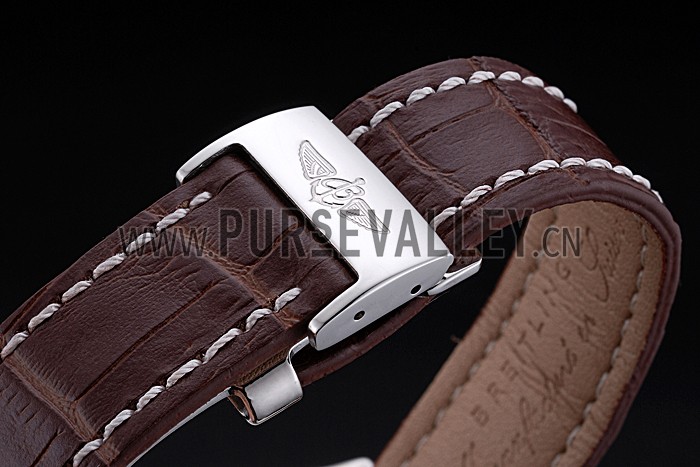 Breitling Chronomat 13 Stainless Steel Case White Dial Brown Leather Bracelet 622239