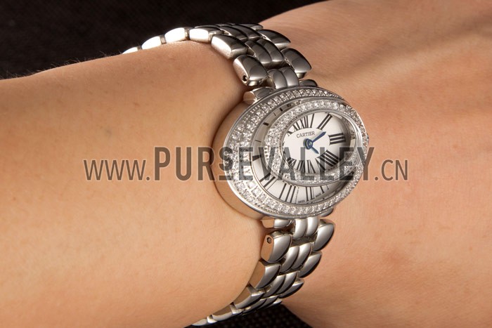 Cartier Baignoire Hypnose White Dial Diamonds Steel Case Steel Bracelet