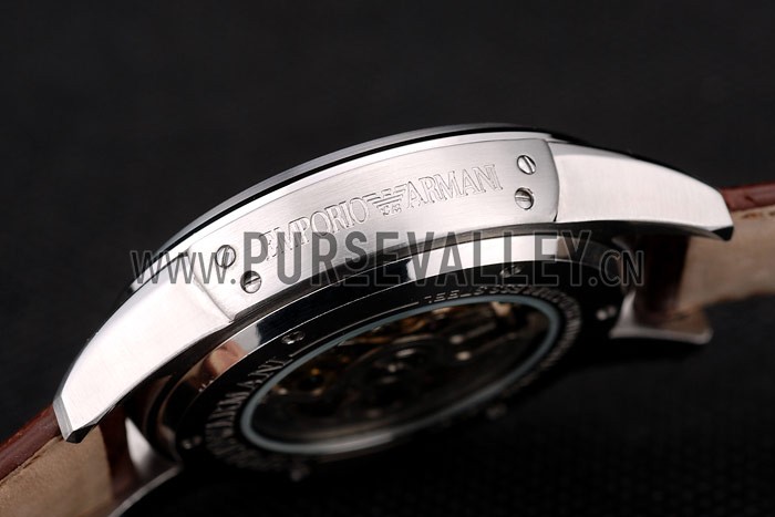 Emporio Armani Meccanico Brown Leather Strap Open Dial 98249