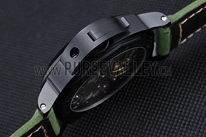 Panerai Luminor Marina Ion Plated Stainless Steel Bezel Green Leather Bracelet 622312