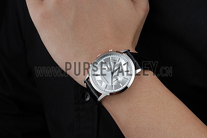 Emporio Armani Classic Chronograph Silver Dial Black Leather Bracelet 622339