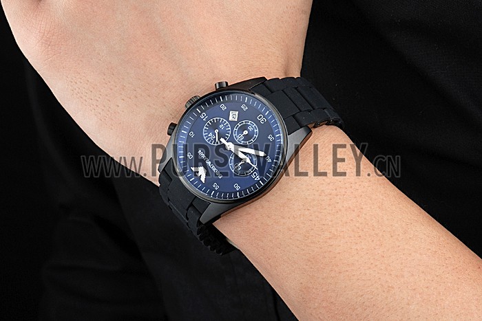 Emporio Armani Sportivo Chronograph Blue Dial Ion-plated Case Black Bracelet 622347