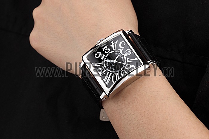 Franck Muller Master Square Black Dial Silver Case Black Leather Band 622353