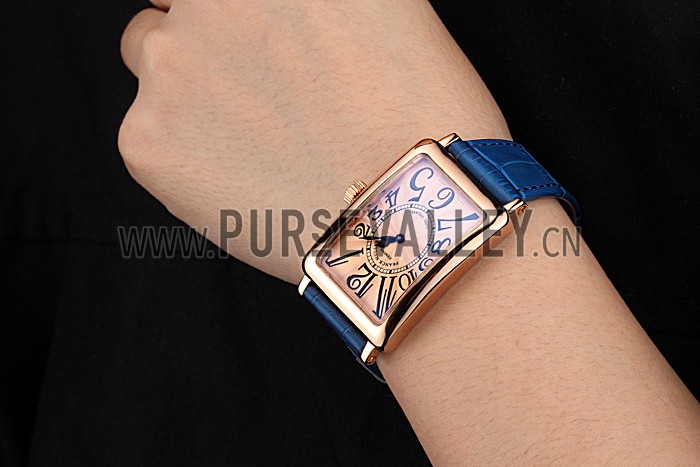 Franck Muller Long Island Classic Gold Dial Gold Case Blue Leather Band 622367