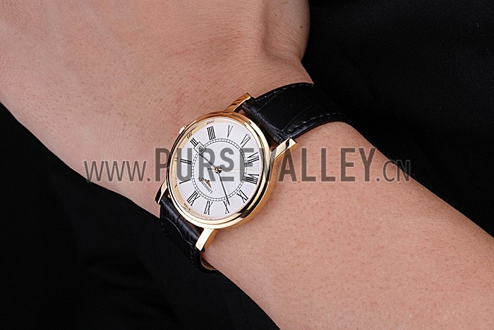 Longines La Grande Classique Round White Dial Gold Case Black Leather Band 622382