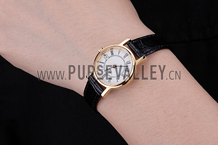 Longines La Grande Classique White Round Dial Gold Case Black Leather Band Small 622383