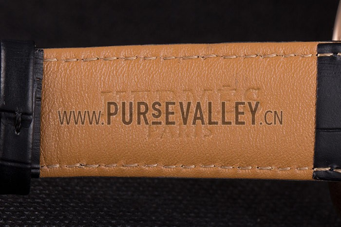 Hermes Classic Croco Leather Strap Black Dial 801397