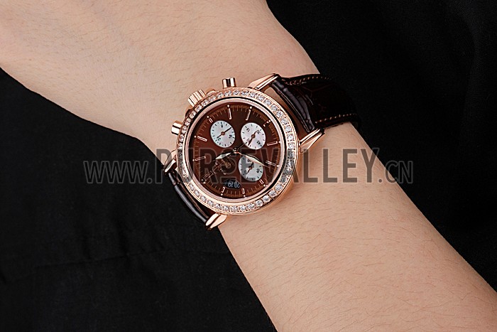 Omega De Ville Chronograph Brown Dial Gold Diamond Case Brown Leather Bracelet 622457