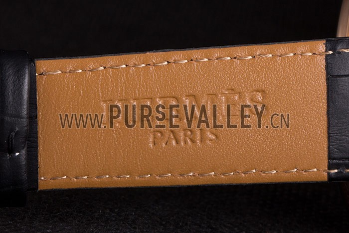 Hermes Classic Croco Leather Strap Navy Dial 801404