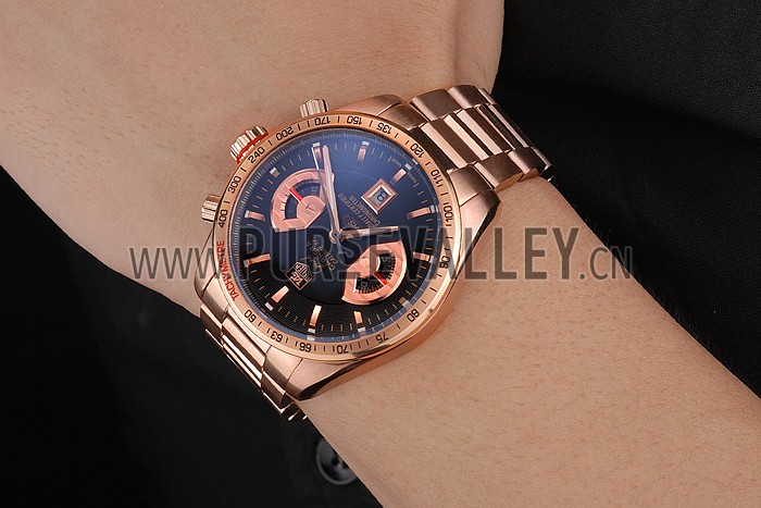 Tag Heuer Grand Carrera Rose Gold Bracelet Black Dial 801438