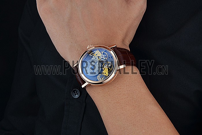 Breguet Duo Tourbillon Gold Case Beige Dial Brown Leather Bracelet 622625