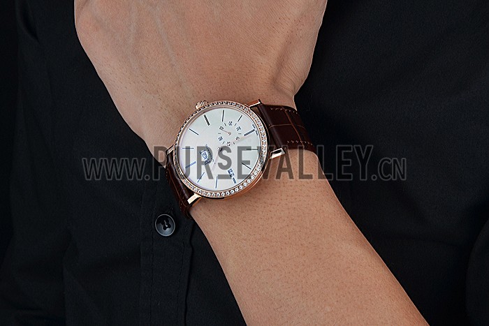 Piaget Altiplano Diamond Gold Case White Dial Brown Leather Bracelet 622627