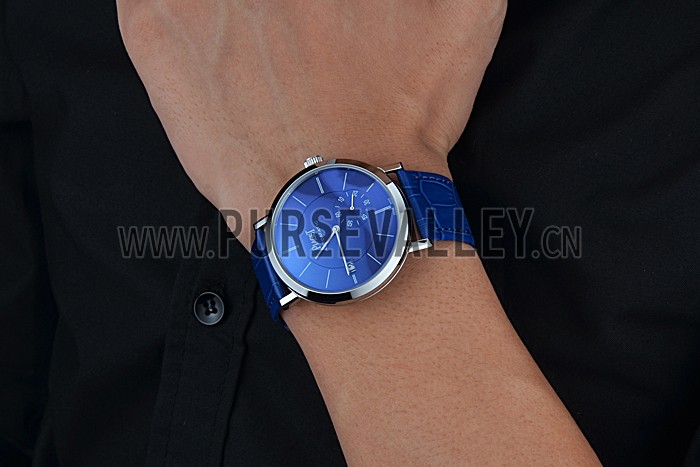 Piaget Altiplano Silver Case Blue Dial Blue Leather Bracelet 622630