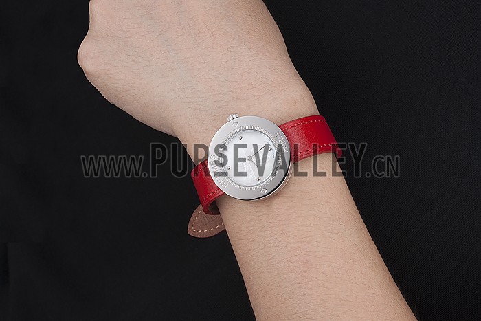 Hermes Classic MOP Dial Red Leather Strap