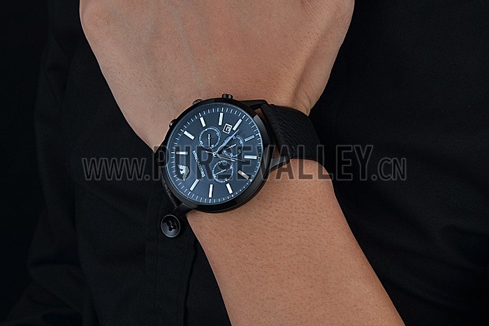 Emporio Armani Classic Chronograph Black Dial Black Leather Bracelet 622340
