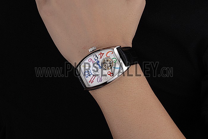Franck Muller Casablanca Black Croco Leather Strap White Dial 80280