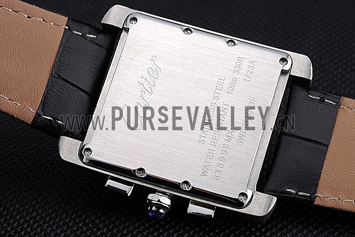 Cartier Tank MC White Dial Stainless Steel Case Black Leather Bracelet 622689
