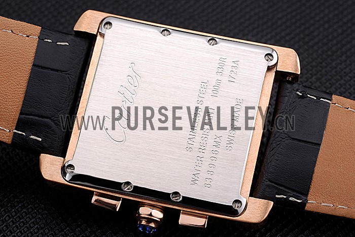 Cartier Tank MC Black Dial Gold Case Black Leather Bracelet 622694