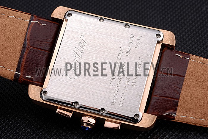 Cartier Tank MC Brown Dial Gold Case Brown Leather Bracelet 622696