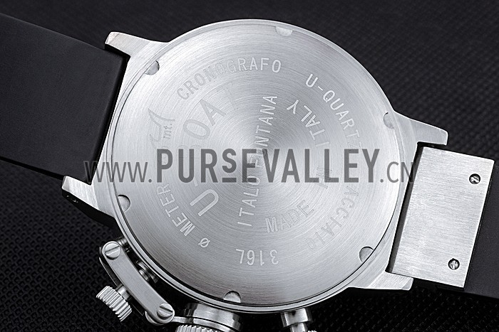 U-Boat 1001 White On Black Dial Stainless Steel Case Rubber Bracelet 622706