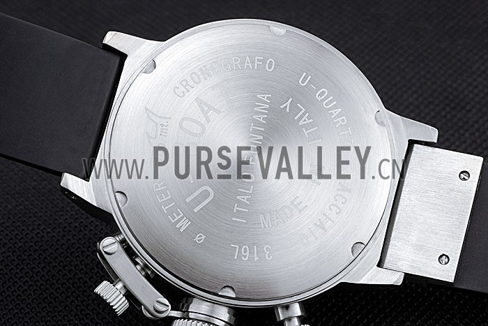 U-Boat Italo Fontana Black Carbon Dial Blue Hour Marks Stainless Steel Case Rubber Bracelet 622708