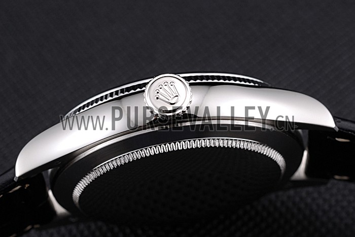 Rolex Cellini Black Dial Stainless Steel Case Black Leather Bracelet 622724