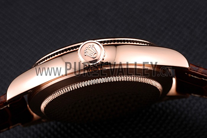 Rolex Cellini White Rose Dial Gold Case Brown Leather Bracelet 622725
