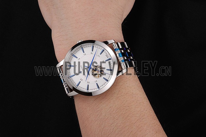 Vacheron Constantin Tourbillon White Dial Blue Numerals Stainless Steel Case Two Tone Steel Blue Bracelet