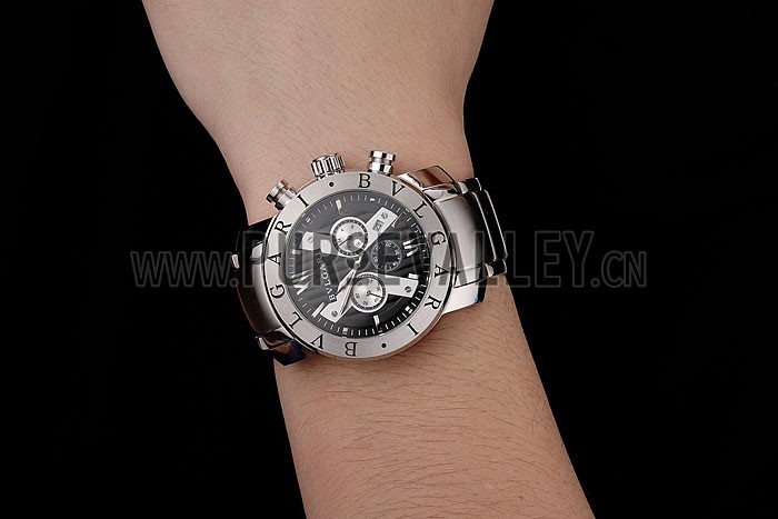 Bvlgari Diagono 46mm Black Dial Stainless Steel Case Ceramic Bezel Steel Bracelet