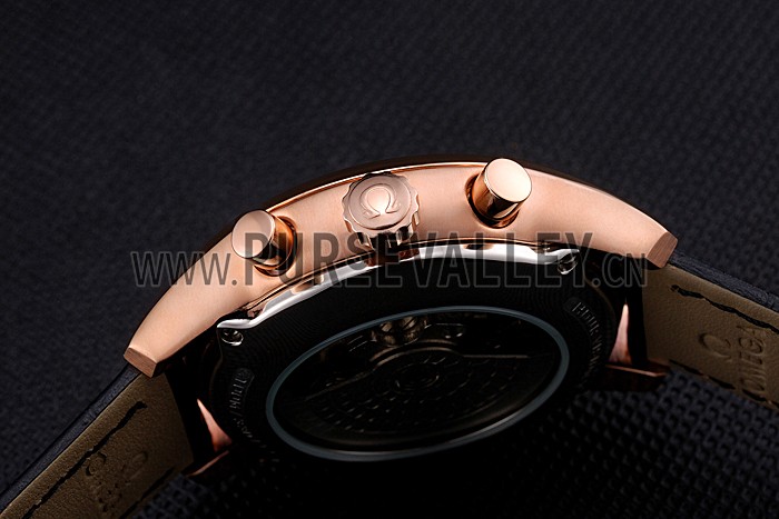 Omega DeVille Rose Gold Bezel with Black Dial and Black Leather Strap 621569