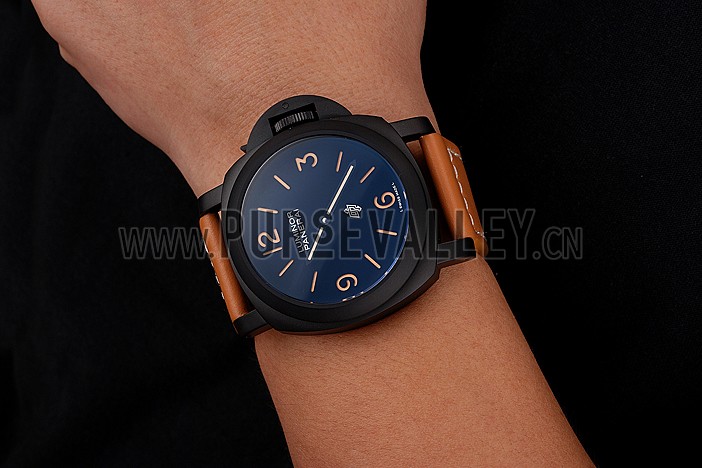 Panerai Luminor Ion Plated Stainless Steel Bezel Orange Leather Bracelet 622309