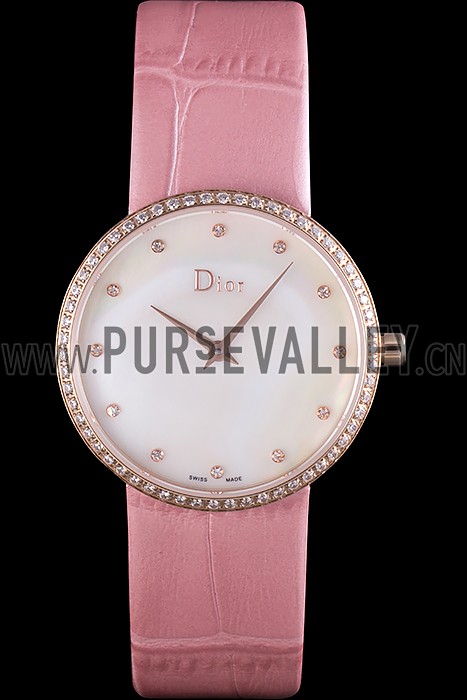 La D de Dior Pink Leather Strap with White Dial 621513