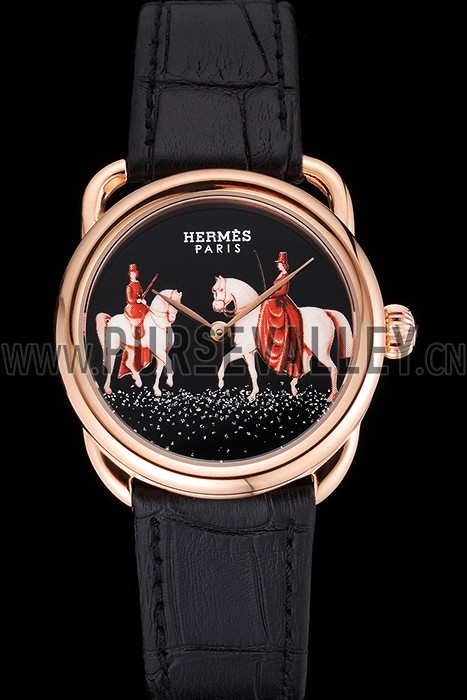 Hermes Classic Croco Leather Strap Black Dial 801398