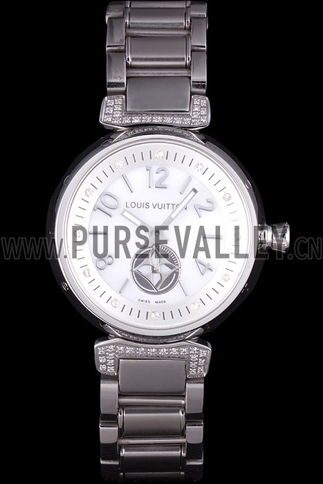 Louis Vuitton Tambour Stainless Steel Bracelet White Dial 801415