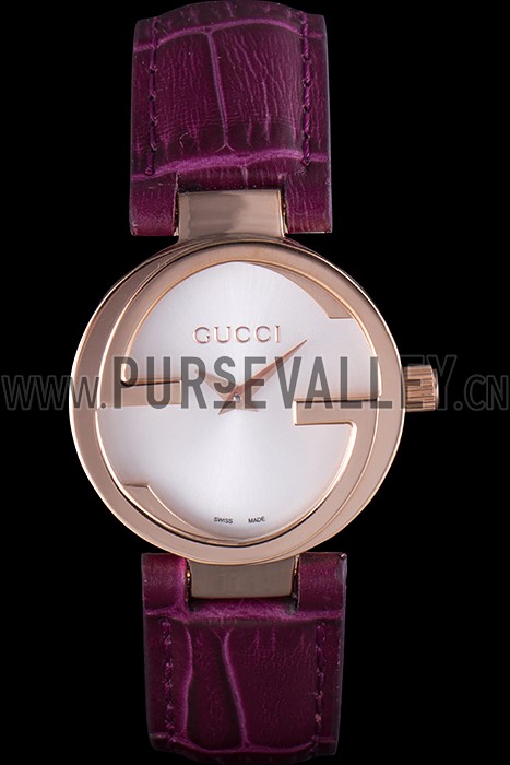 Gucci Interlocking Rose Gold Bezel with Purple Leather Band 621517