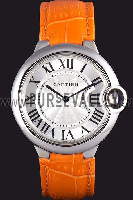 Cartier Ballon Bleu Silver Bezel with White Dial and Orange Leather Band 621550