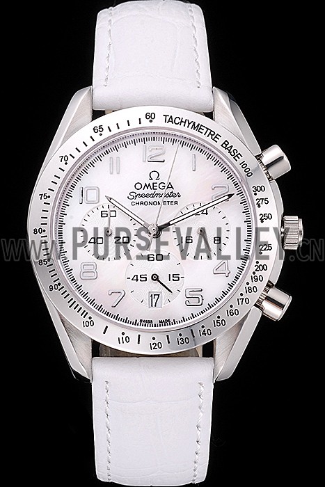 Omega Speedmaster Chronograph White Dial White Leather Bracelet 622452