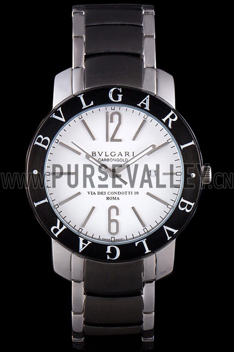 Bvlgari Bvlgari 42mm White Dial Stainless Steel Case Black Bezel Two Tone Steel Bracelet