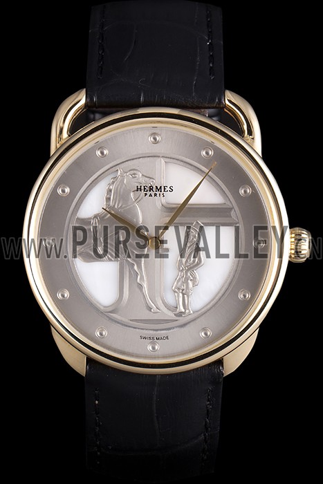 Hermes Classic Croco Leather Strap Silver Dial 801401