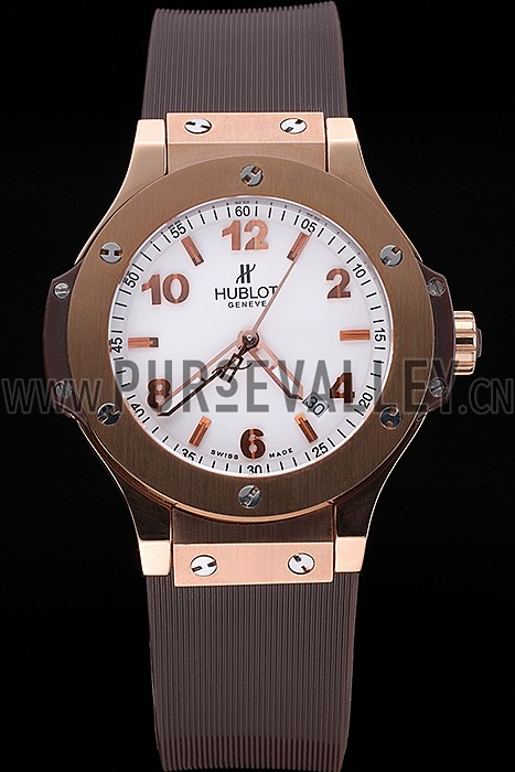 Hublot Big Bang King Rose Gold Bezel White Dial Brown Rubber Strap