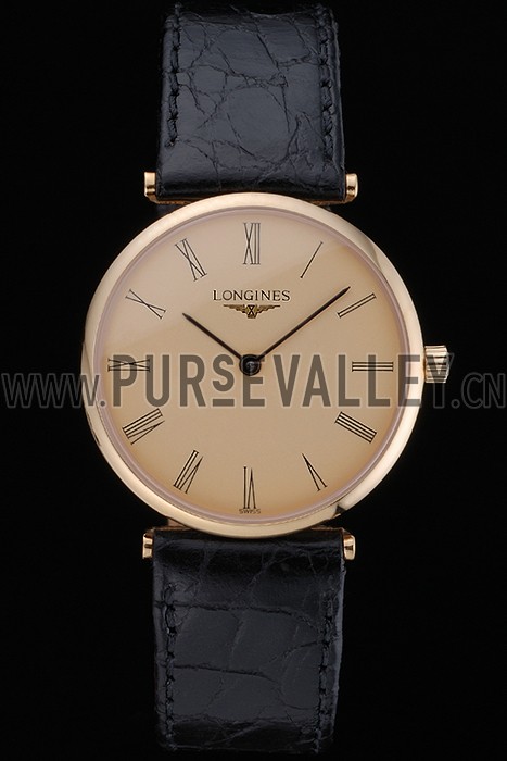 Longines La Grande Classique Champagne Dial Black Leather Band Homme 622123