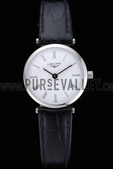Longines La Grande Classique White Dial Black Leather Band Femme 622128